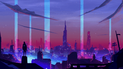 下雪的霓虹城市 动态壁纸-拾艺肆