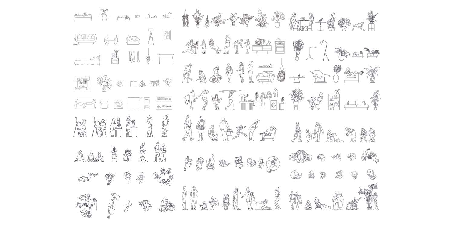 线性 室内 家具单体 动态人物 psd 免抠图-拾艺肆