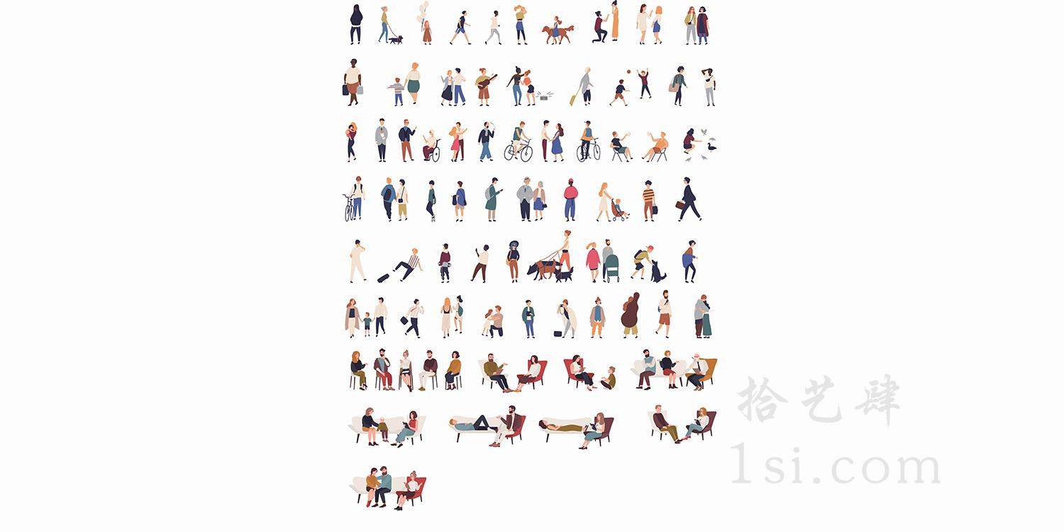 小清新 插画风 人物 贴图 psd 素材-拾艺肆