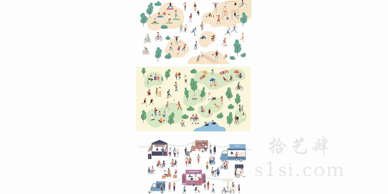 小清新 插画风 人物 植物 场景 贴图 psd 素材-拾艺肆