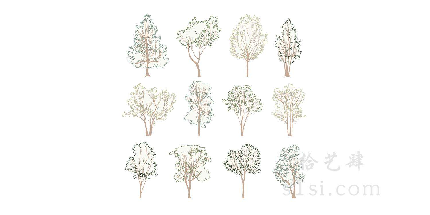 免抠 植物 线描 素材 贴图-拾艺肆